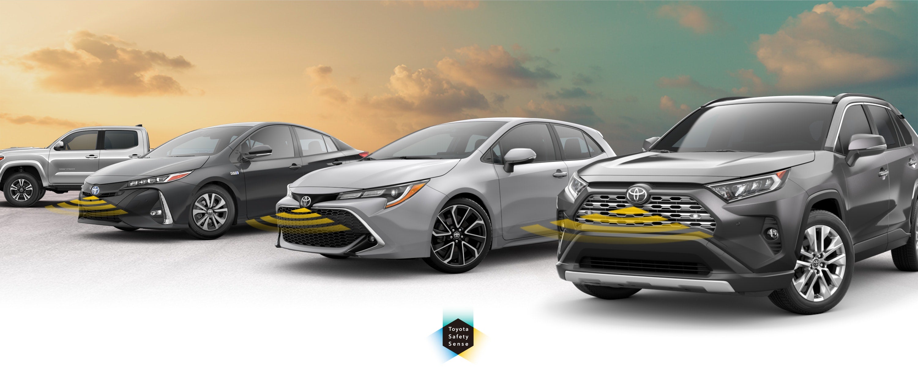 Toyota Safety Sense: Designed for Safety. Options shown on Toyota models including RAV4, Tacoma, and Camry, available now at Stephen Toyota in Bristol CT.